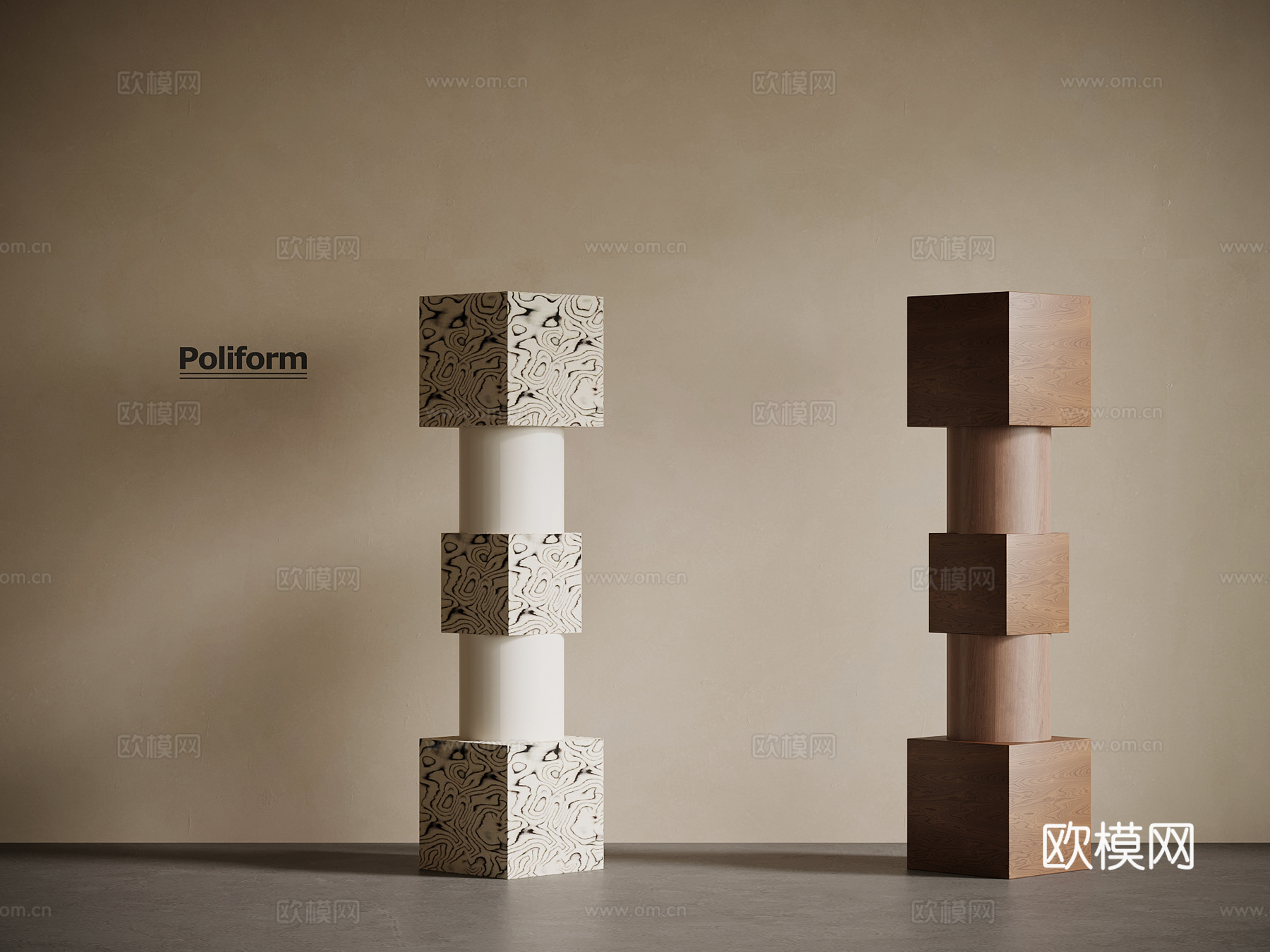 现代中古风雕塑 室内异形雕塑su模型下载（渲染图1）