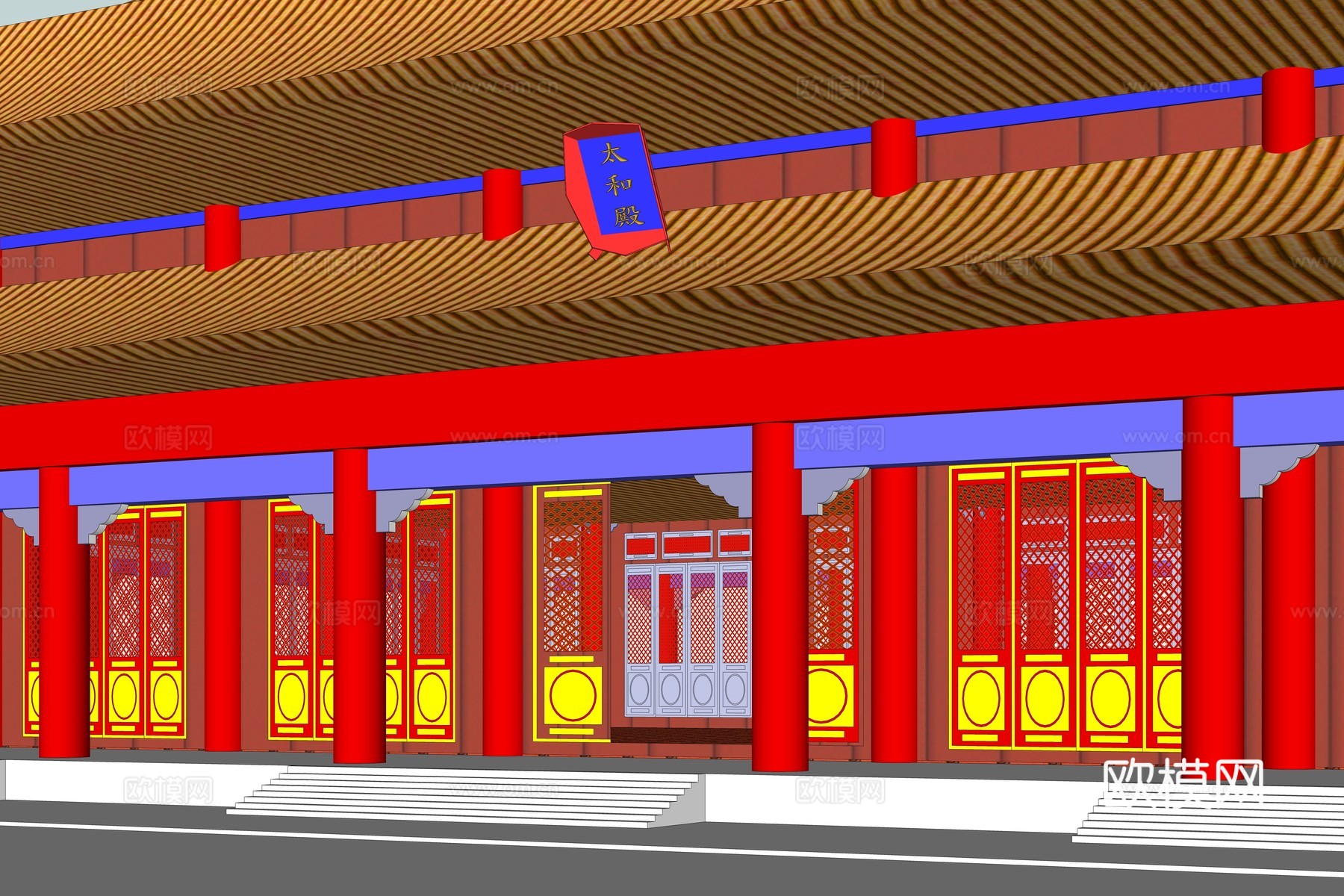 中式古建大殿su模型下载