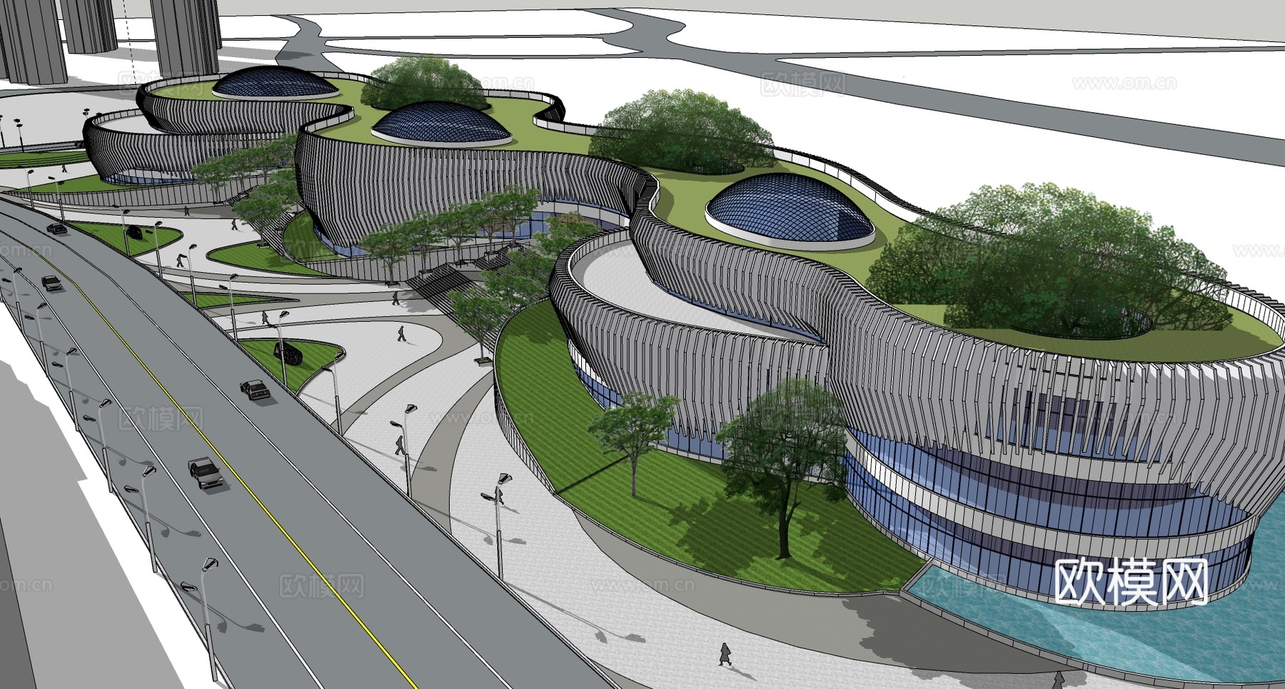现代展览馆建筑外观su模型下载