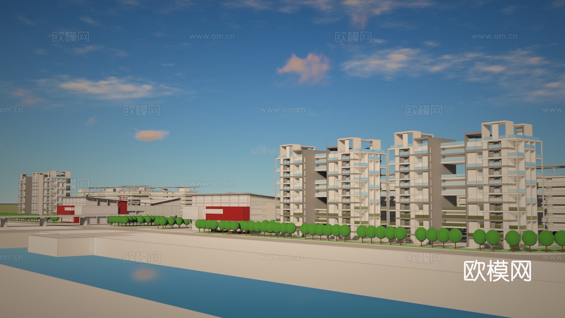 现代办公园建筑外观su模型下载