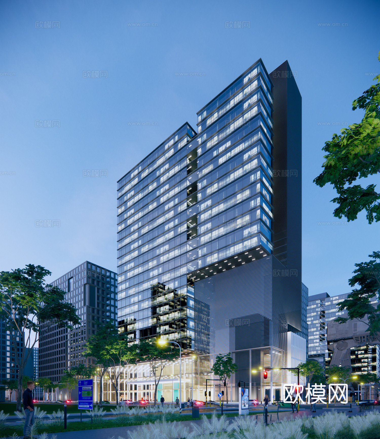 现代高层写字楼外观su模型下载