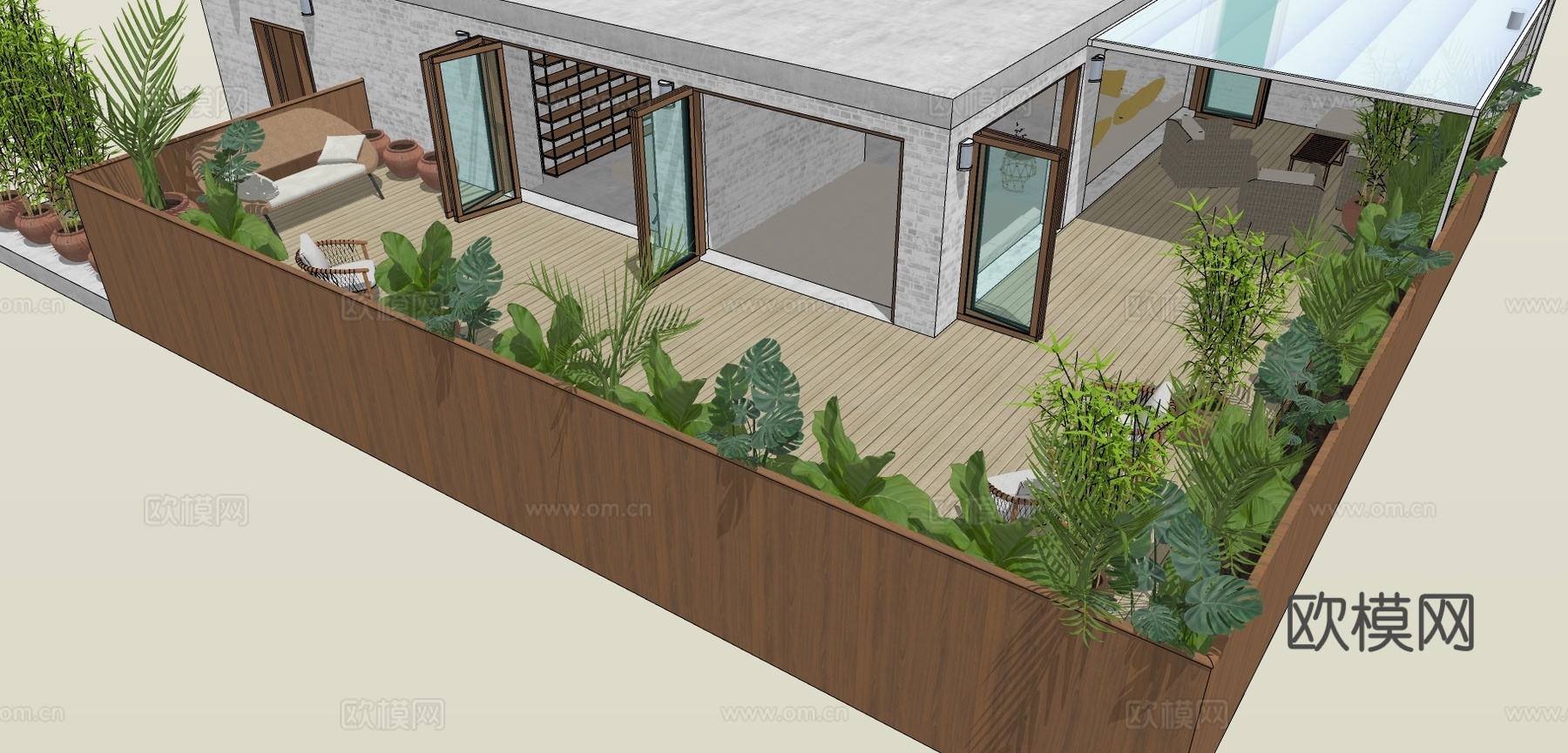 现代屋顶花园su模型下载