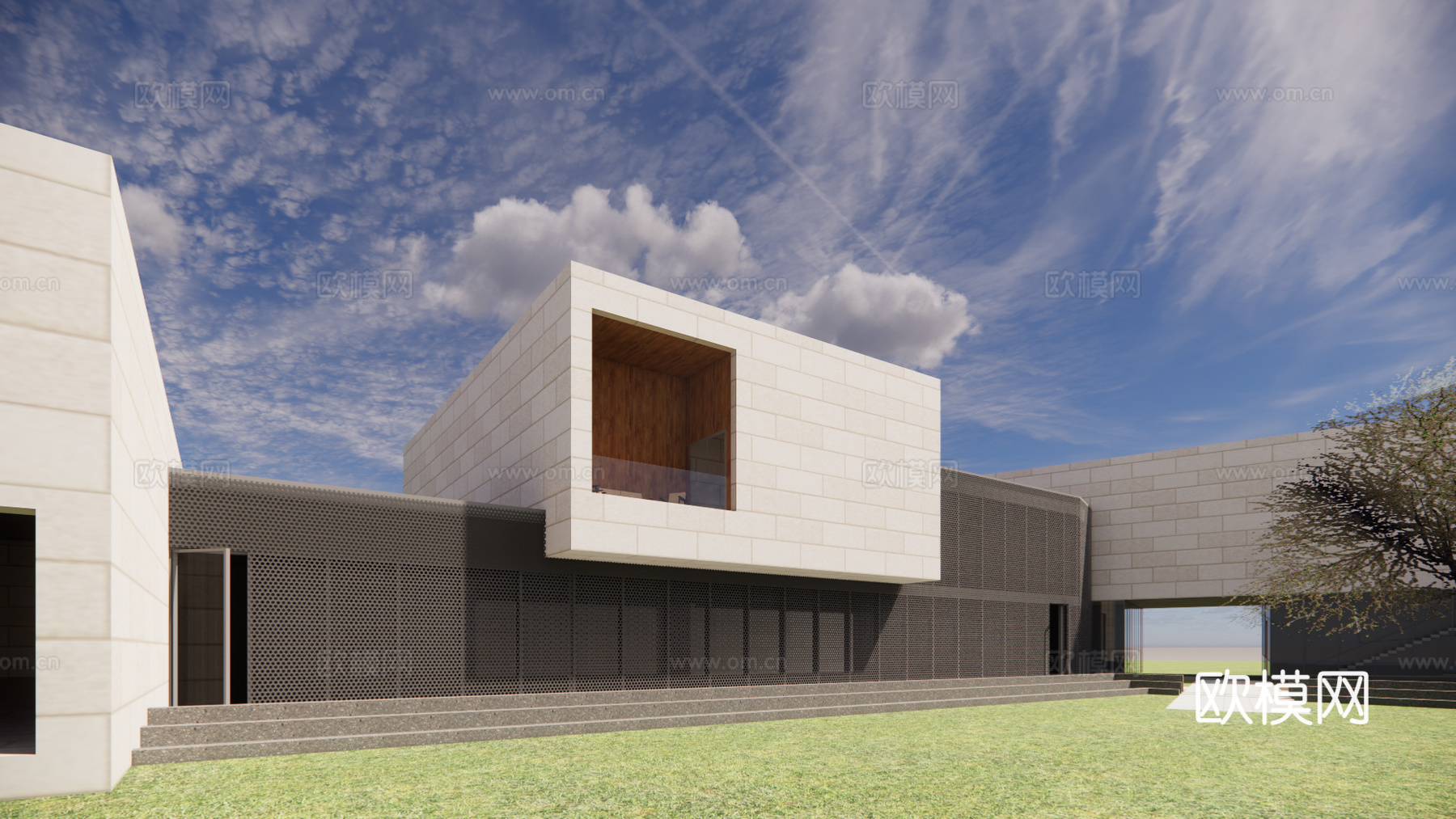 现代展览馆建筑外观su模型下载