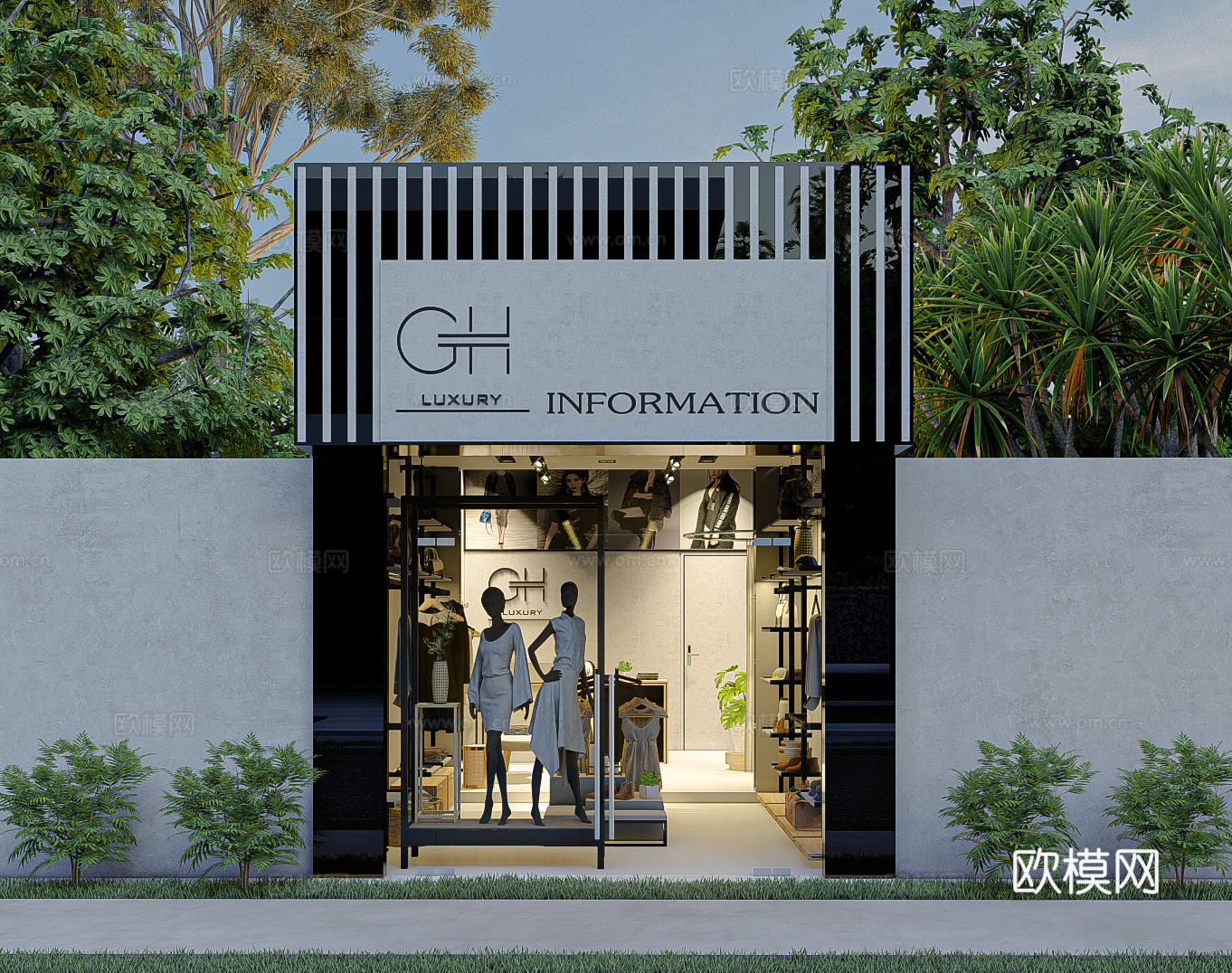 现代服装店su模型下载