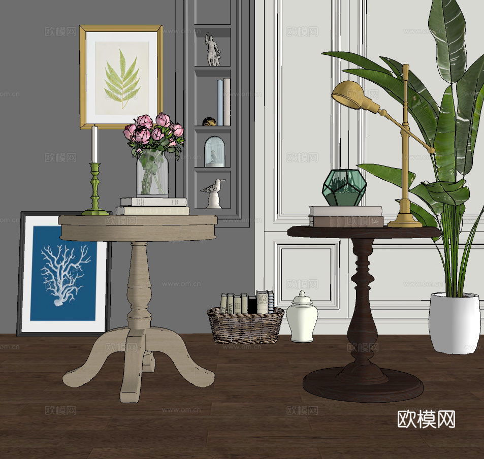 美式边几圆几su模型下载