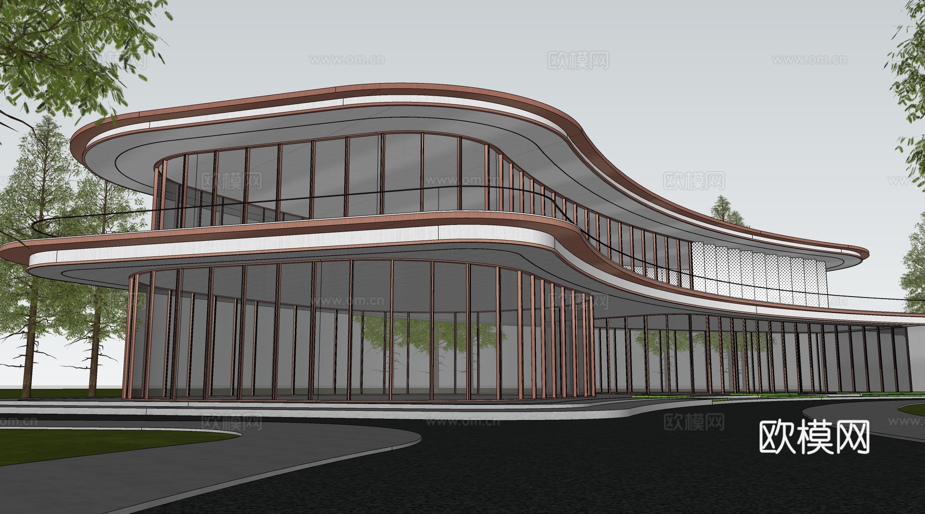 现代驿站建筑 小型公共建筑 公园建筑 商店建筑su模型