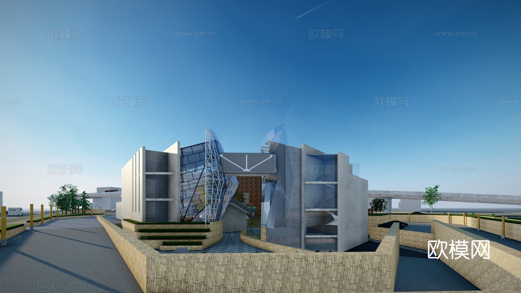 现代博物馆建筑外观su模型下载