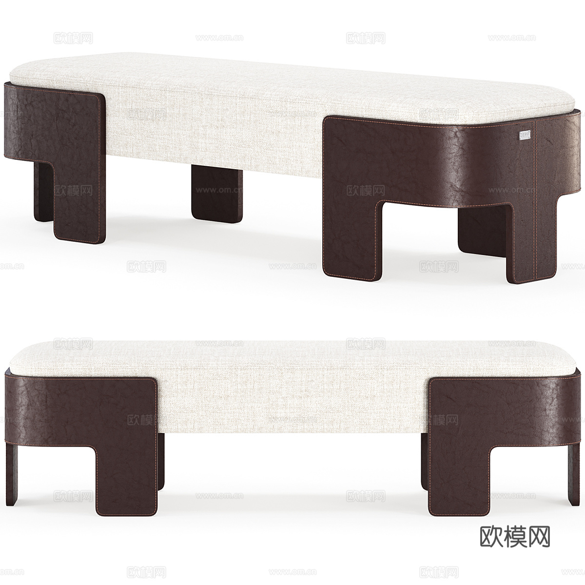 现代意式轻奢布艺皮革床尾凳 条凳 长凳3d模型