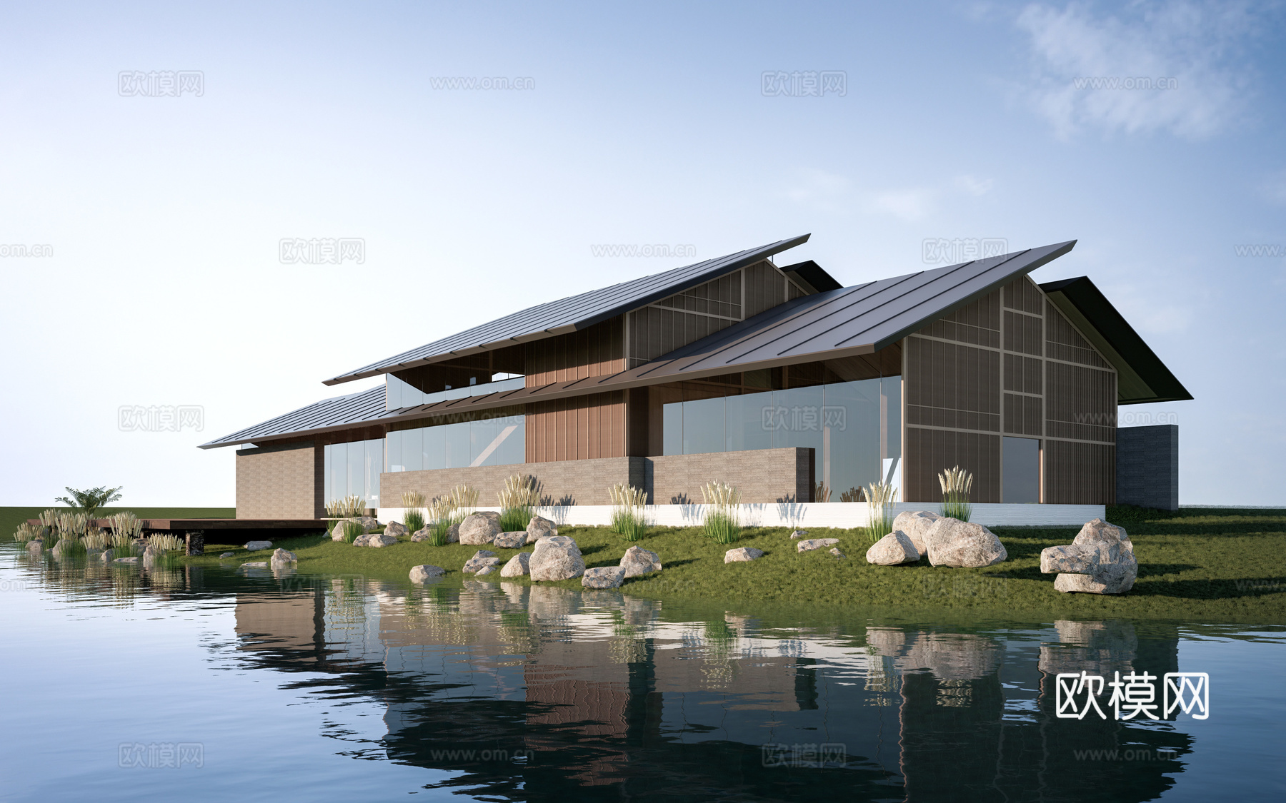 现代游客中心建筑 公共建筑 驿站建筑 民宿建筑su模型