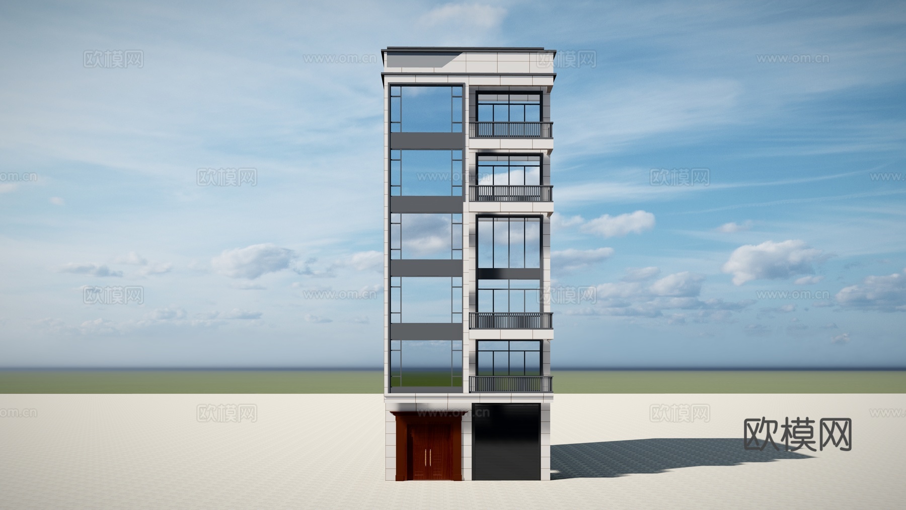 现代独栋别墅建筑外观su模型下载