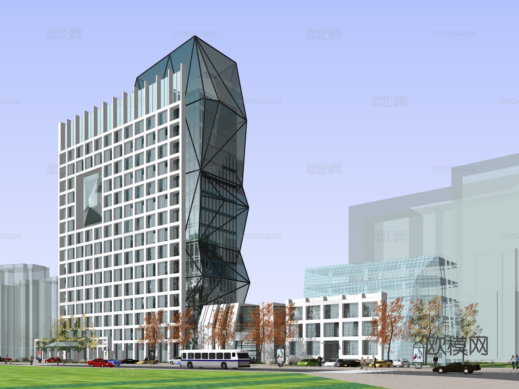 现代高层办公楼建筑外观su模型下载
