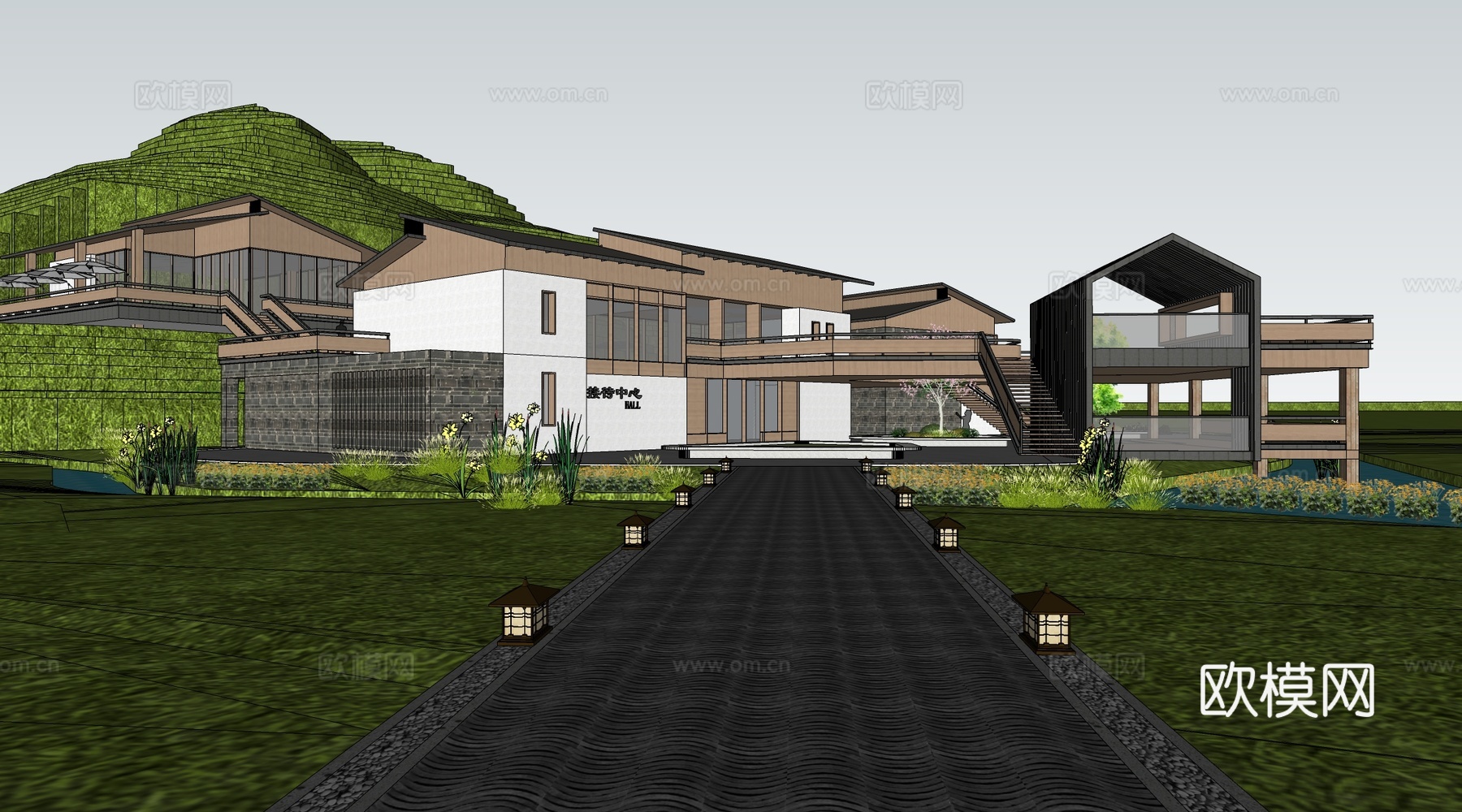 现代游客中心建筑 公共建筑 驿站建筑 民宿建筑su模型