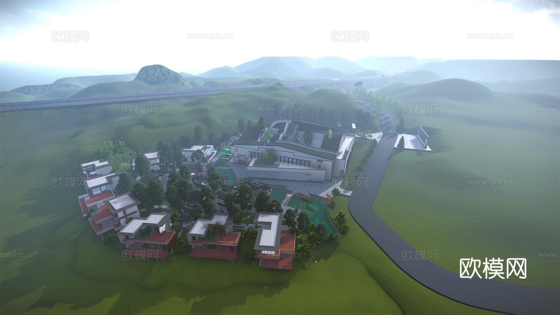 新中式雕刻博物馆建筑外观su模型下载