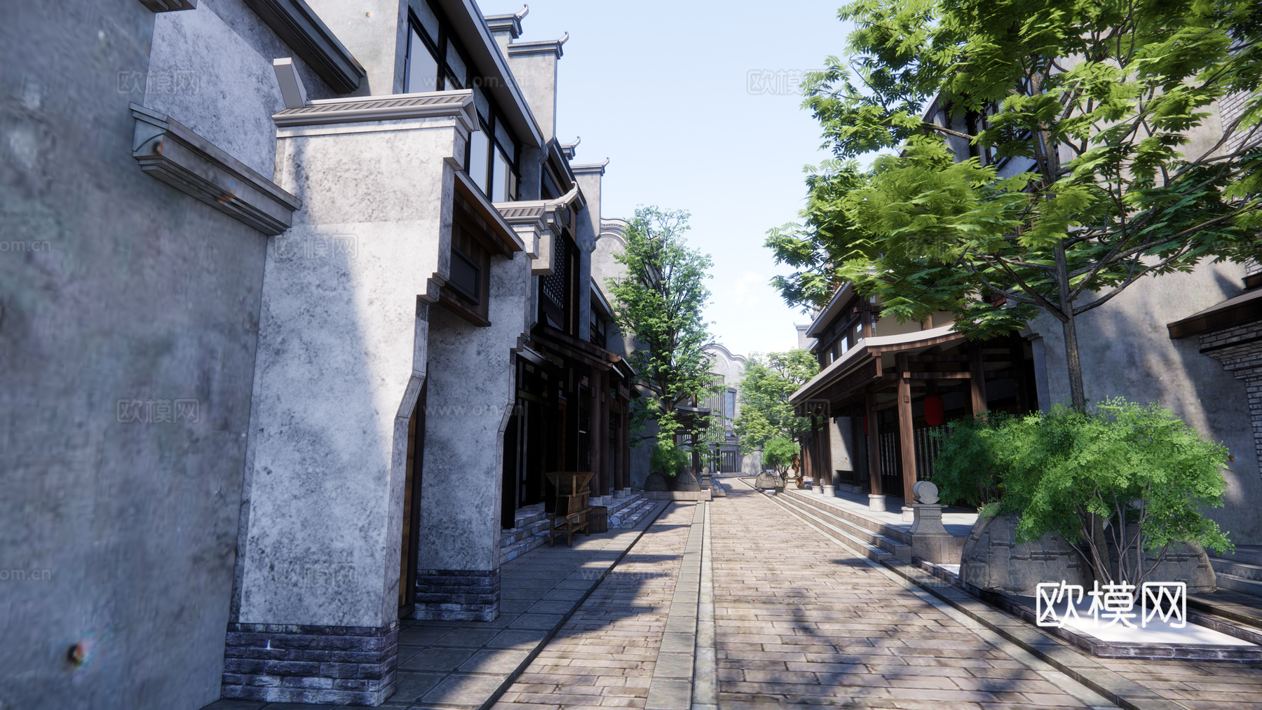 中式古建商业街su模型下载