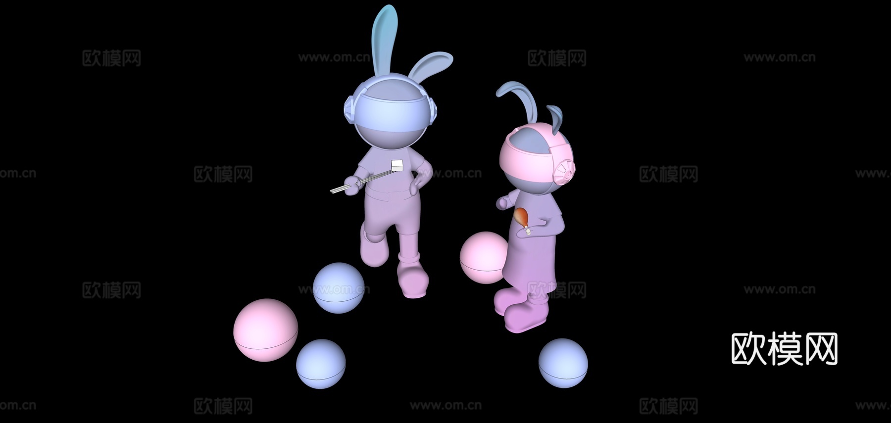 现代兔子雕塑摆件su模型下载