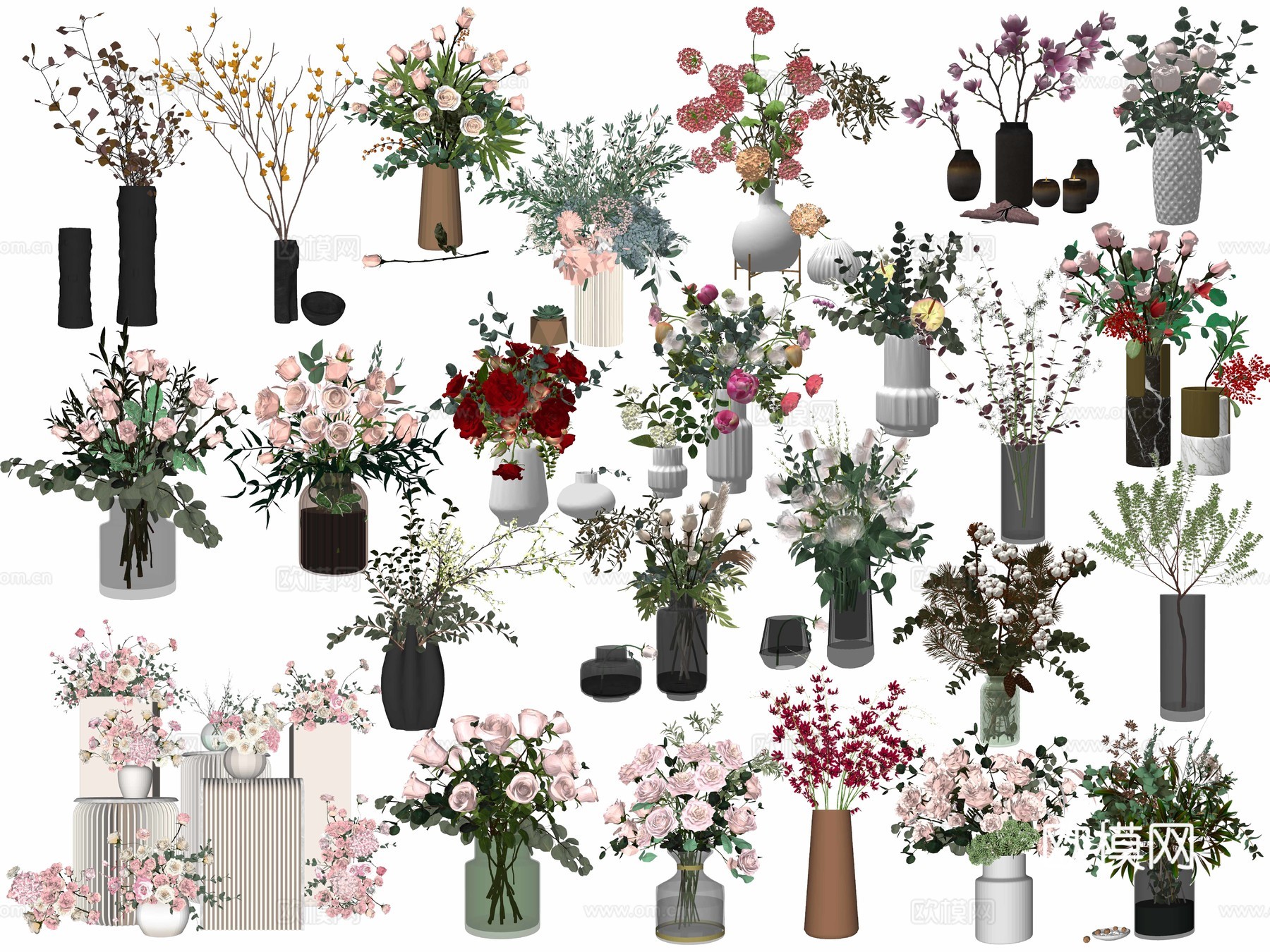 现代花瓶花艺插花su模型下载