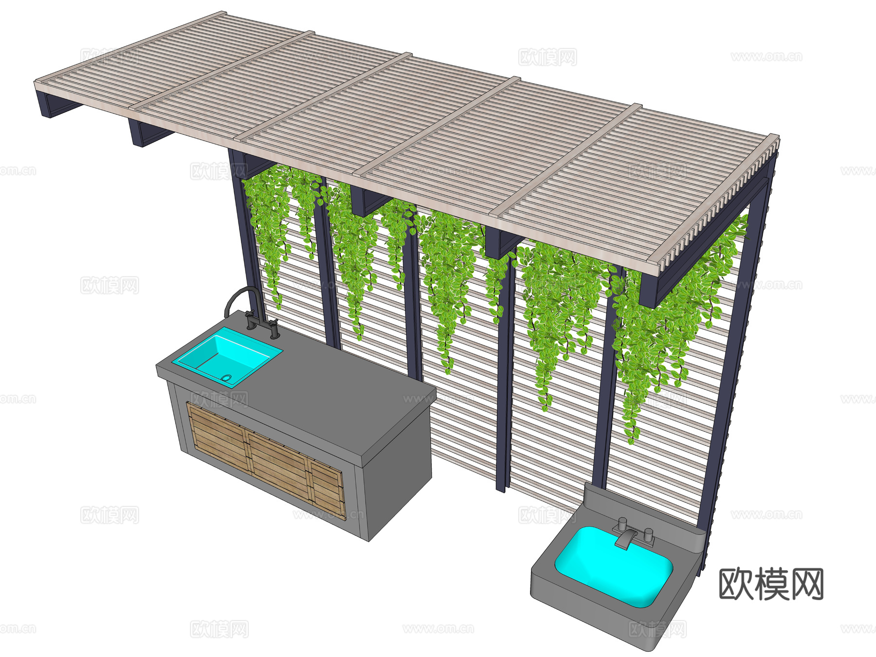 现代单臂花架廊架su模型下载