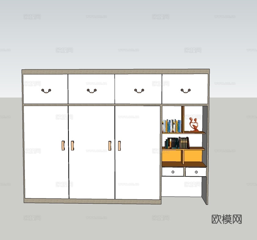 现代一体式衣柜su模型下载