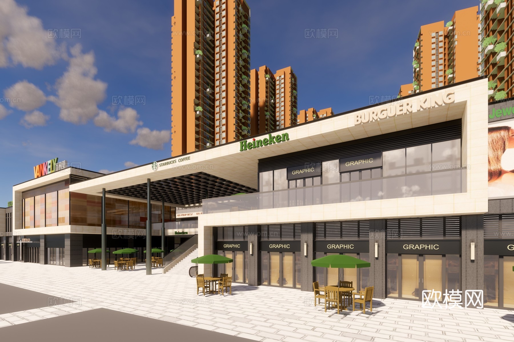 现代住宅小区建筑外观su模型下载