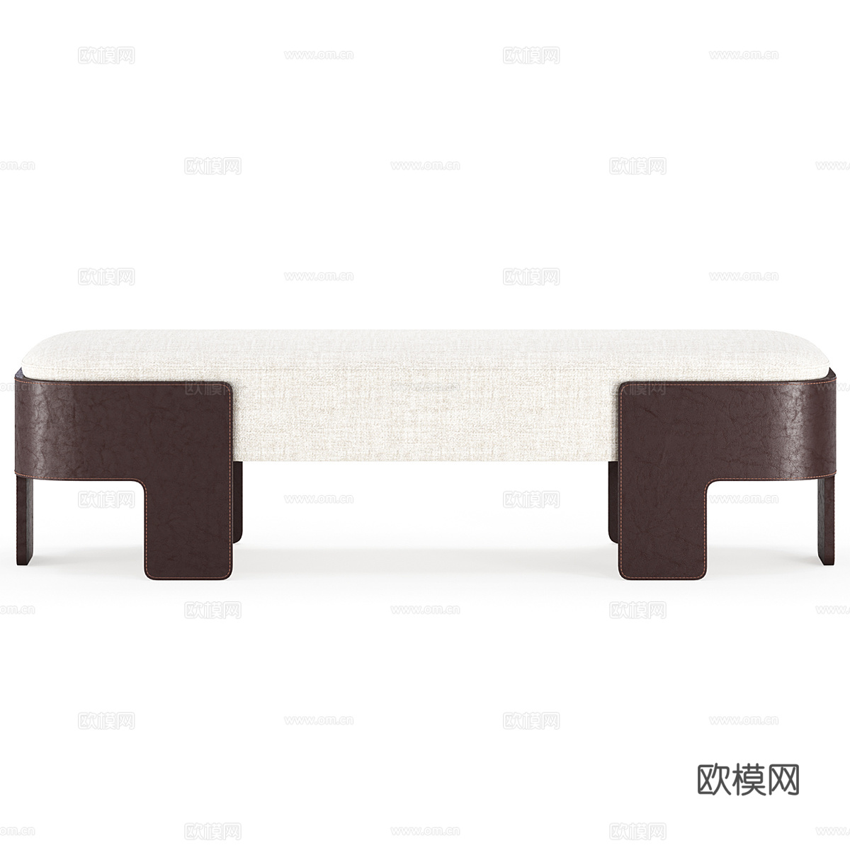 现代意式轻奢布艺皮革床尾凳 条凳 长凳3d模型