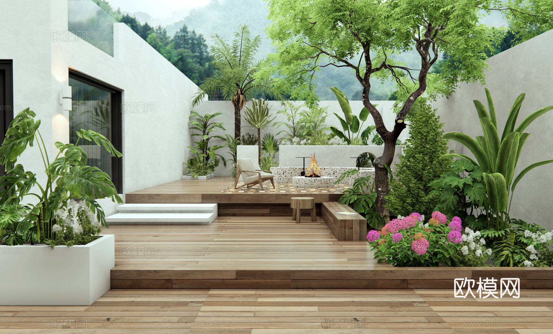现代别墅庭院花园 植物组合 灌木 花草 景观树 花境 植物堆3d模型