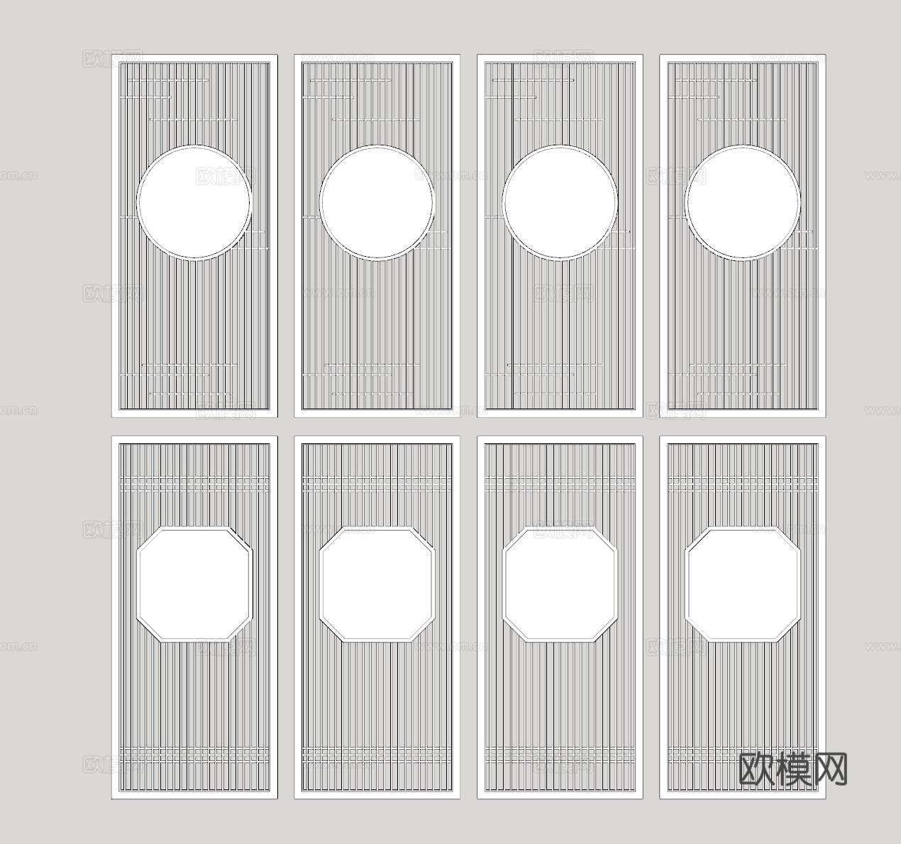 新中式金属屏风隔断su模型下载