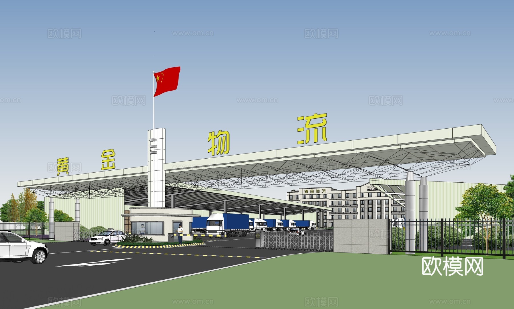 现代物流园建筑外观su模型下载