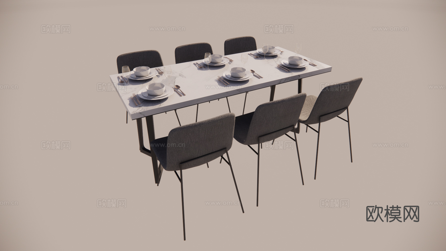 现代轻奢餐桌椅su模型下载
