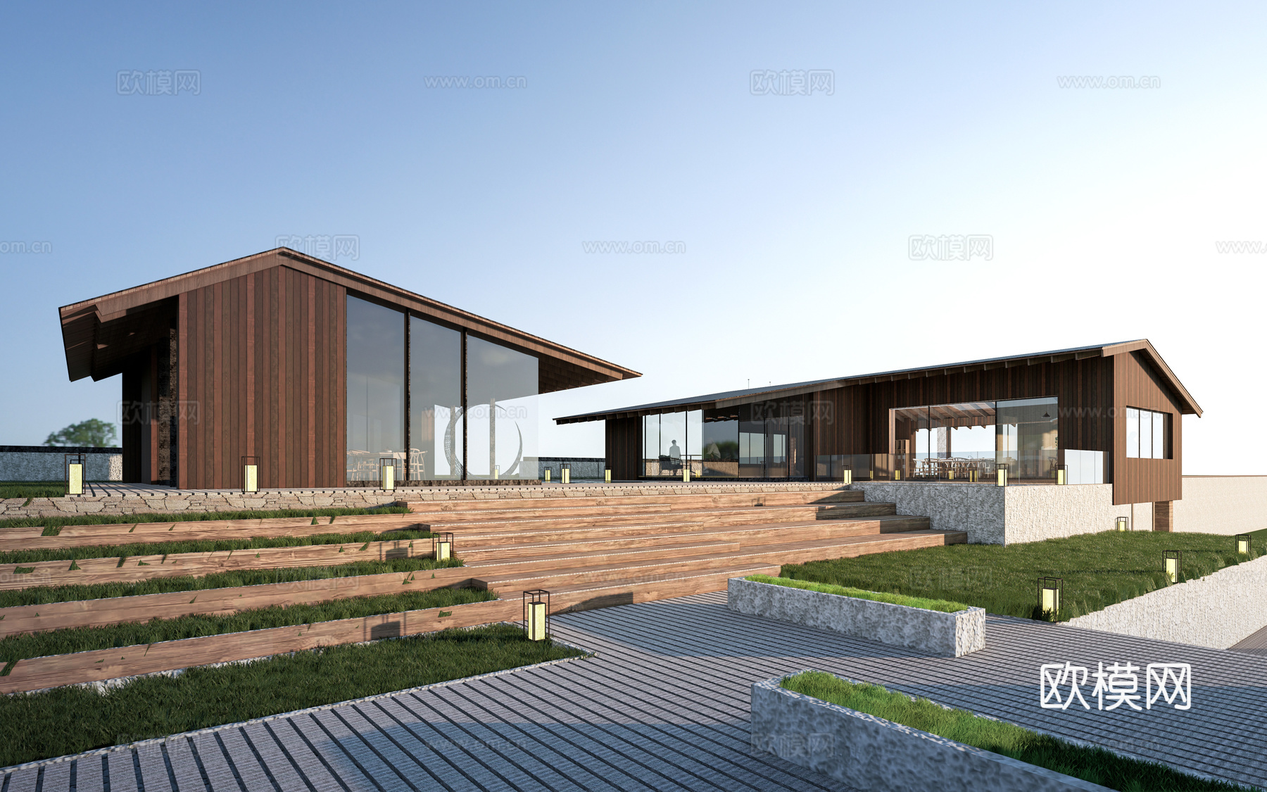 现代小公建 商店建筑 咖啡厅建筑 驿站建筑su模型