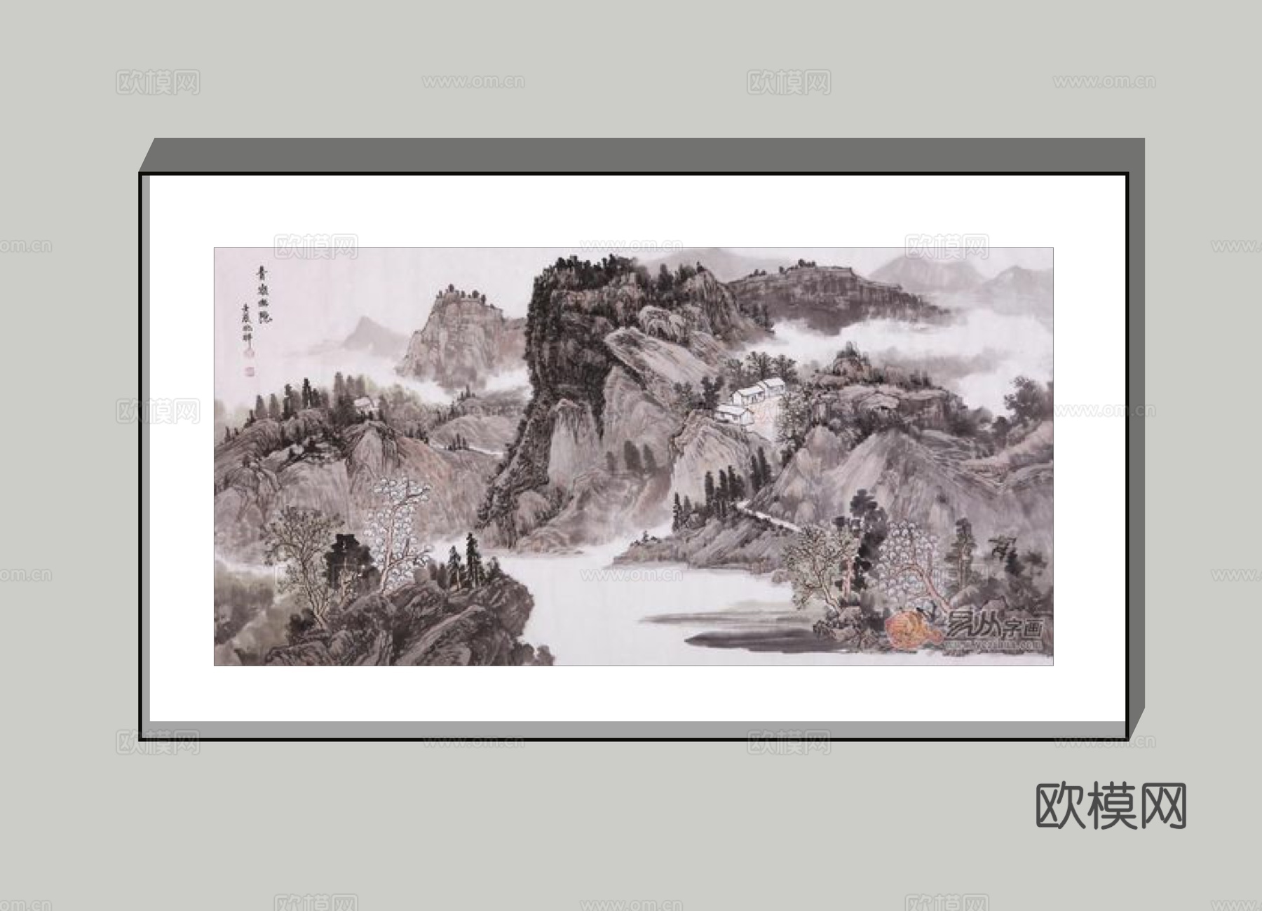 新中式山水装饰挂画su模型下载