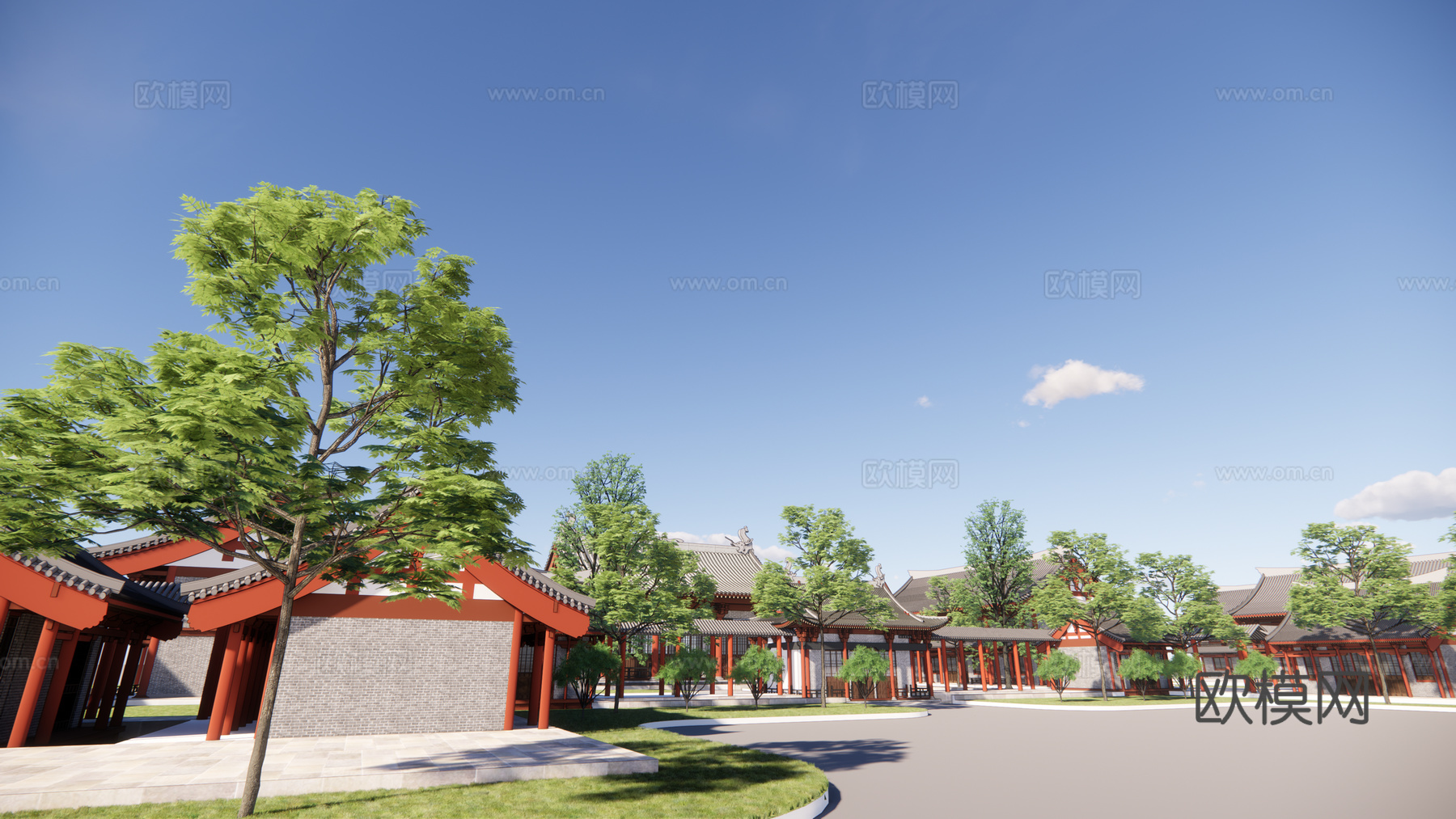 中式古建筑外观su模型下载