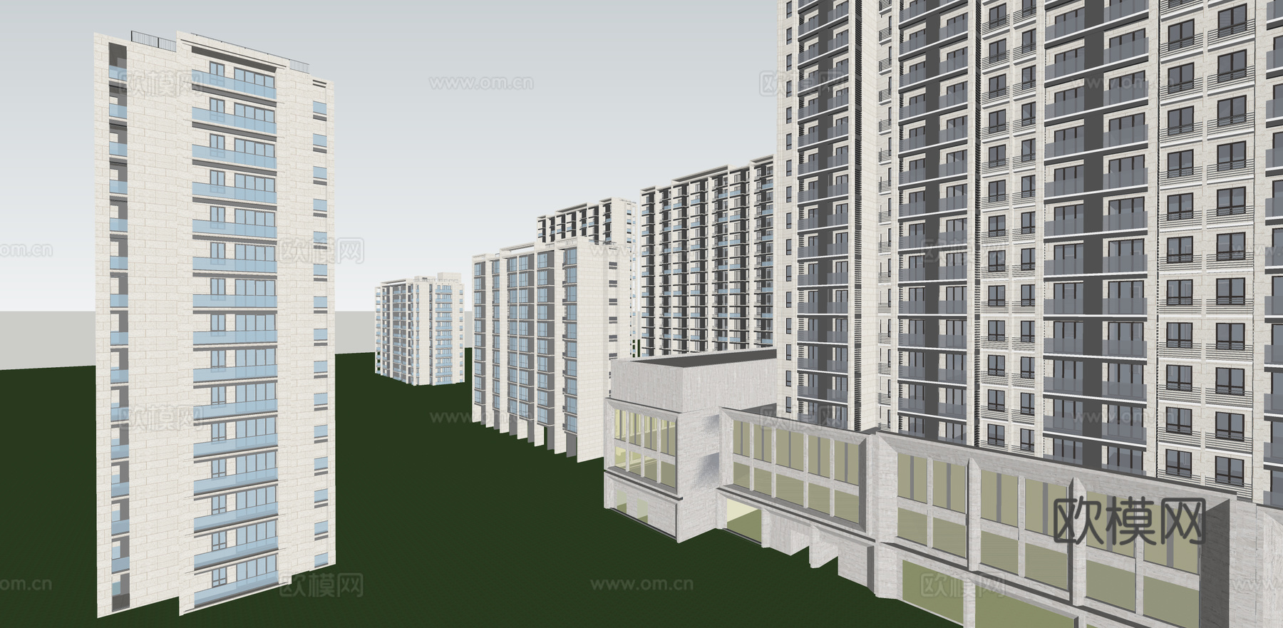 现代住宅小区建筑外观su模型下载