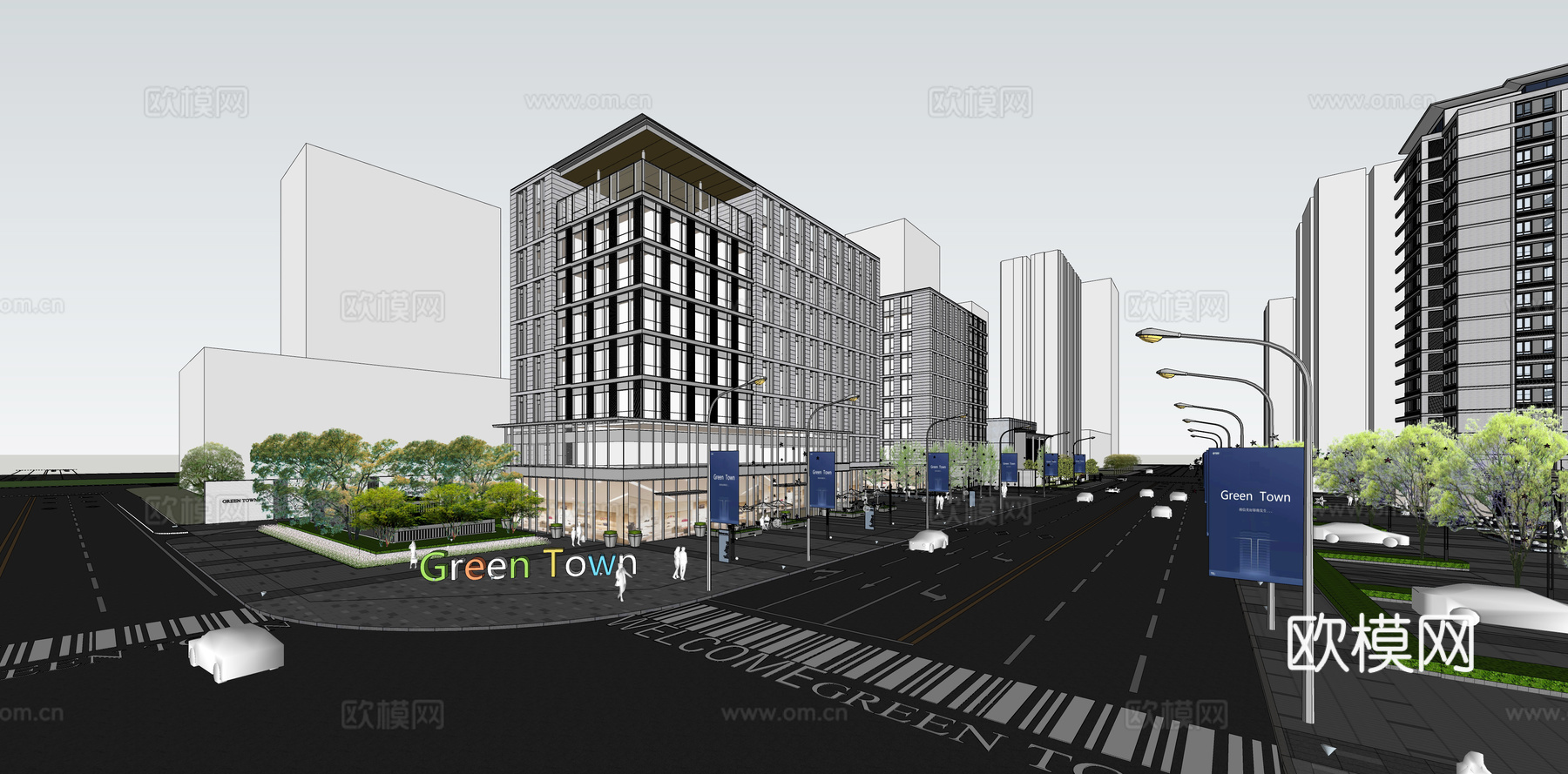 现代商业楼建筑外观su模型下载