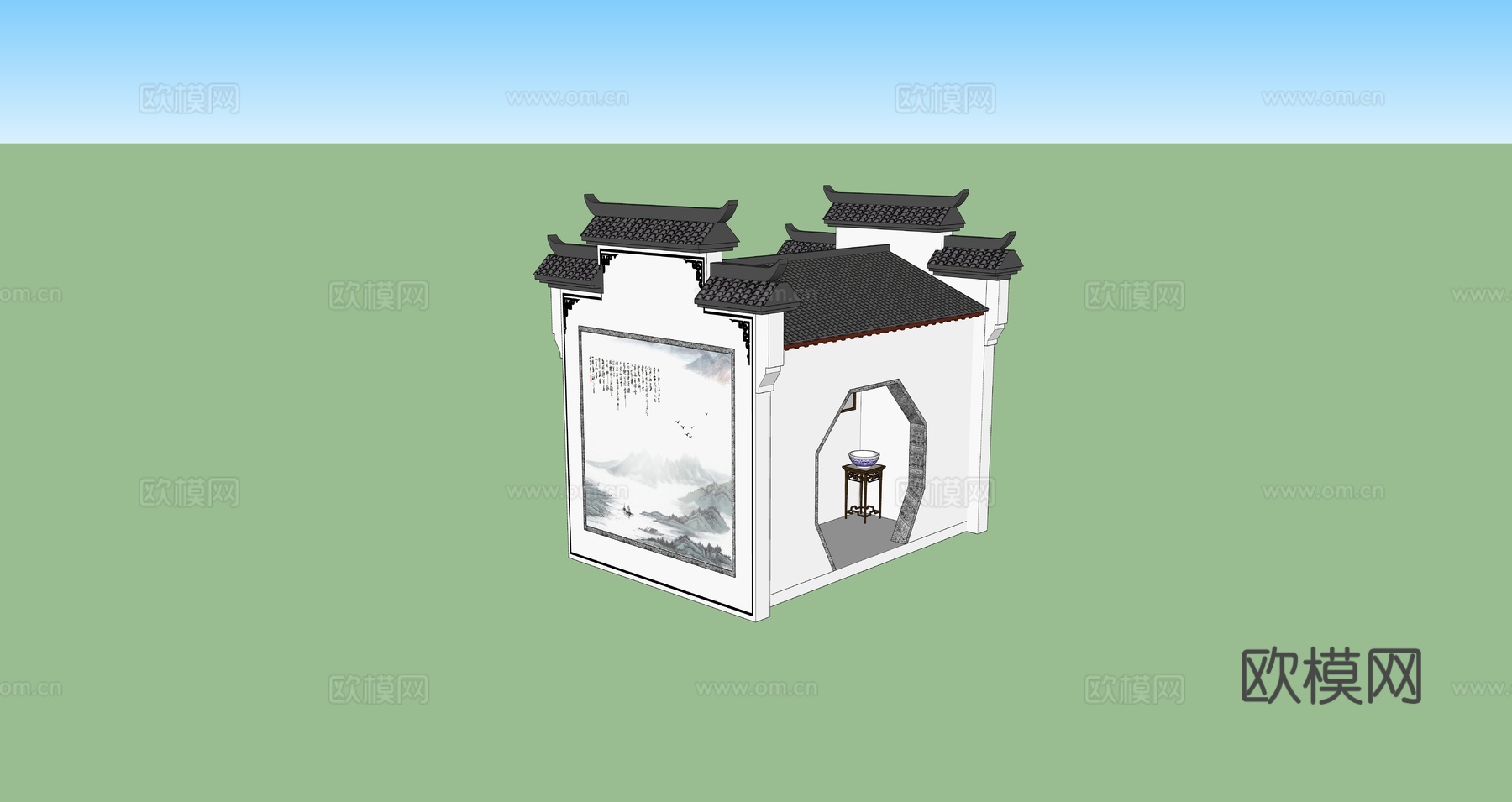 中式乡村公厕su模型下载