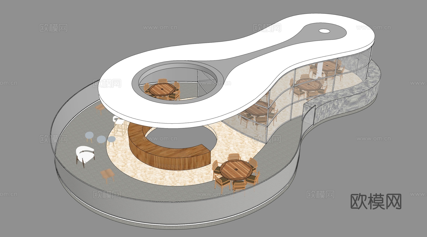 现代驿站建筑 小型公共建筑 公园建筑 商店建筑su模型