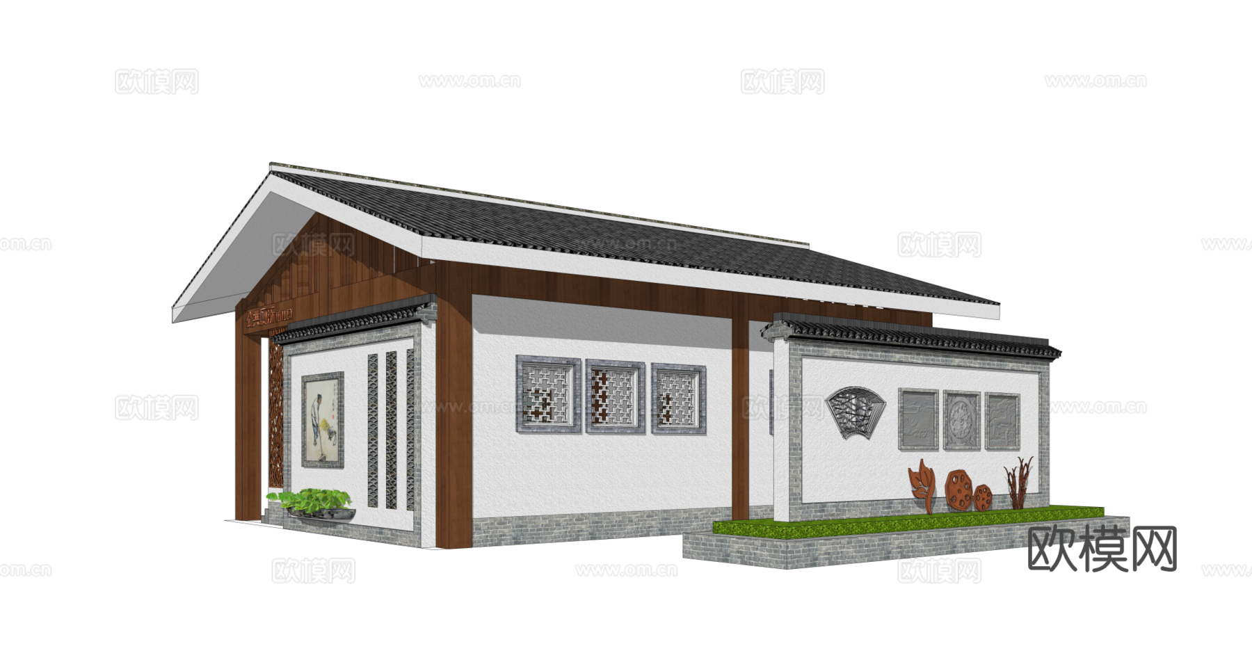 新中式厕所建筑外观su模型下载