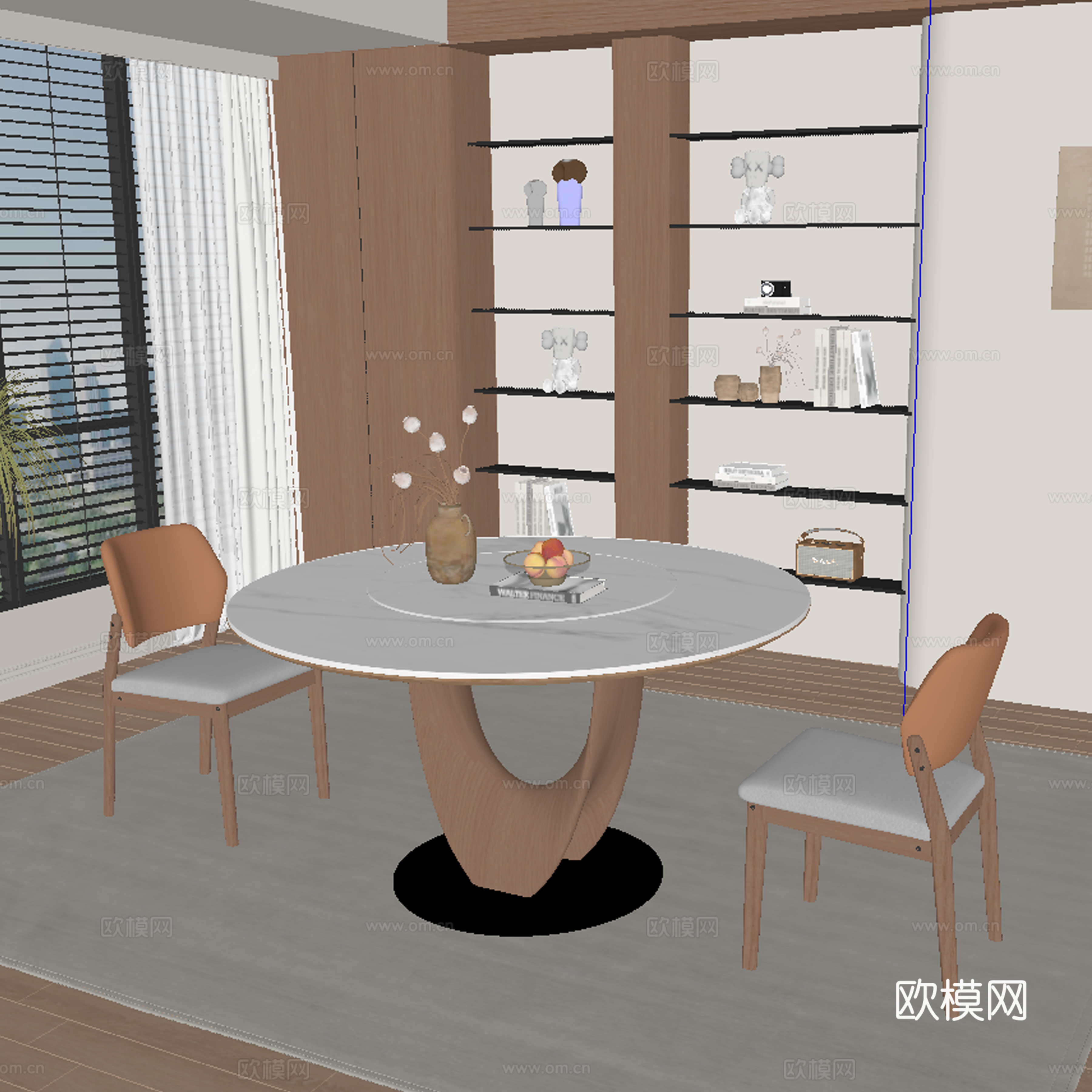 中古风餐厅 餐桌椅su模型