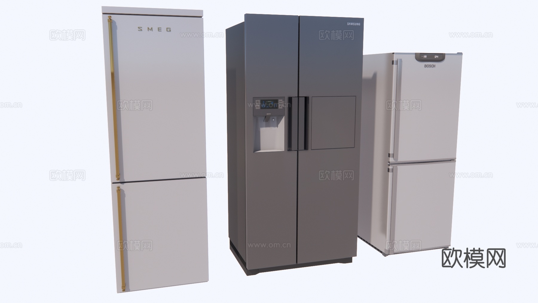 现代冰箱厨房器具su模型下载