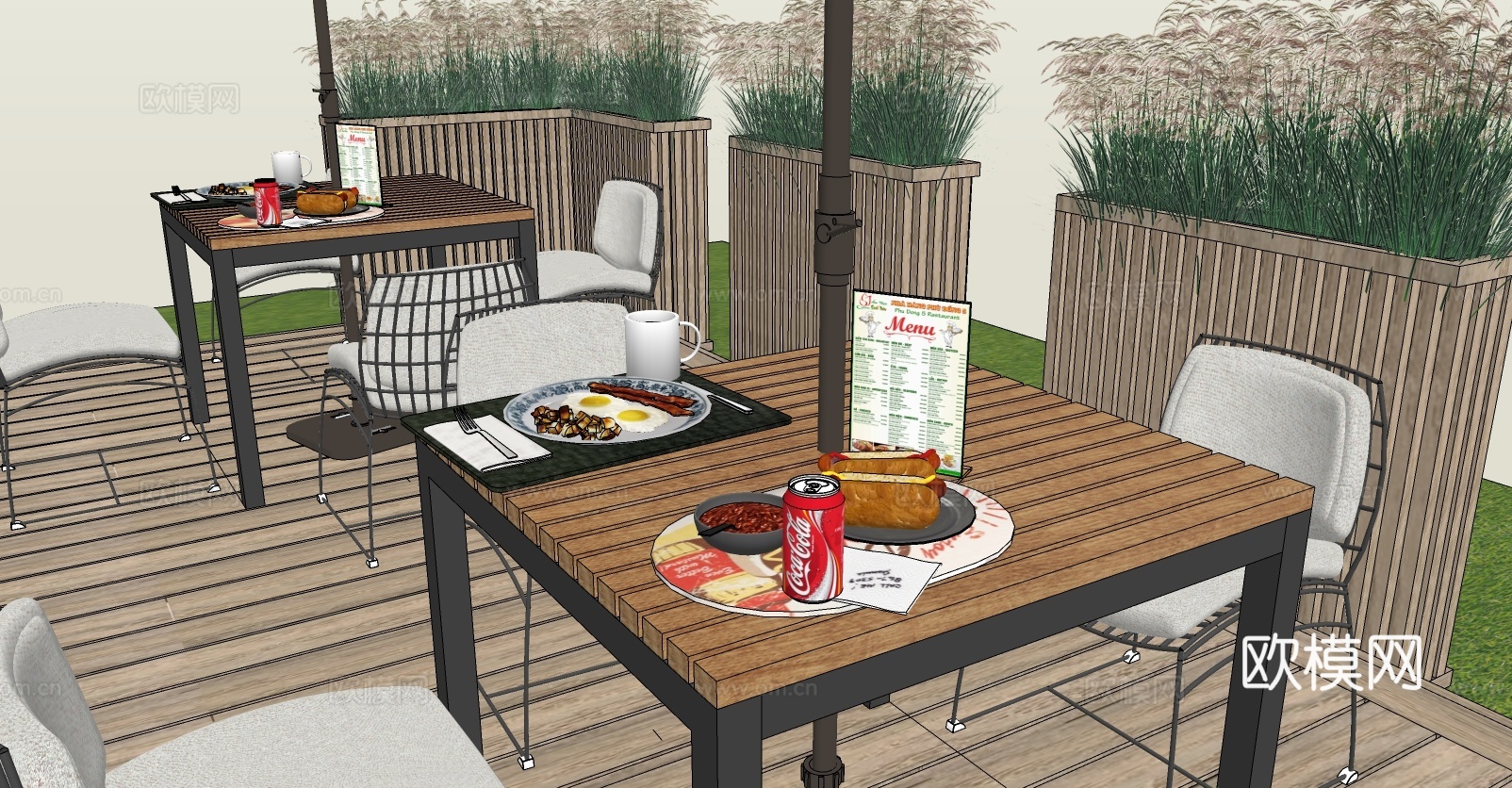 现代户外餐桌椅su模型下载