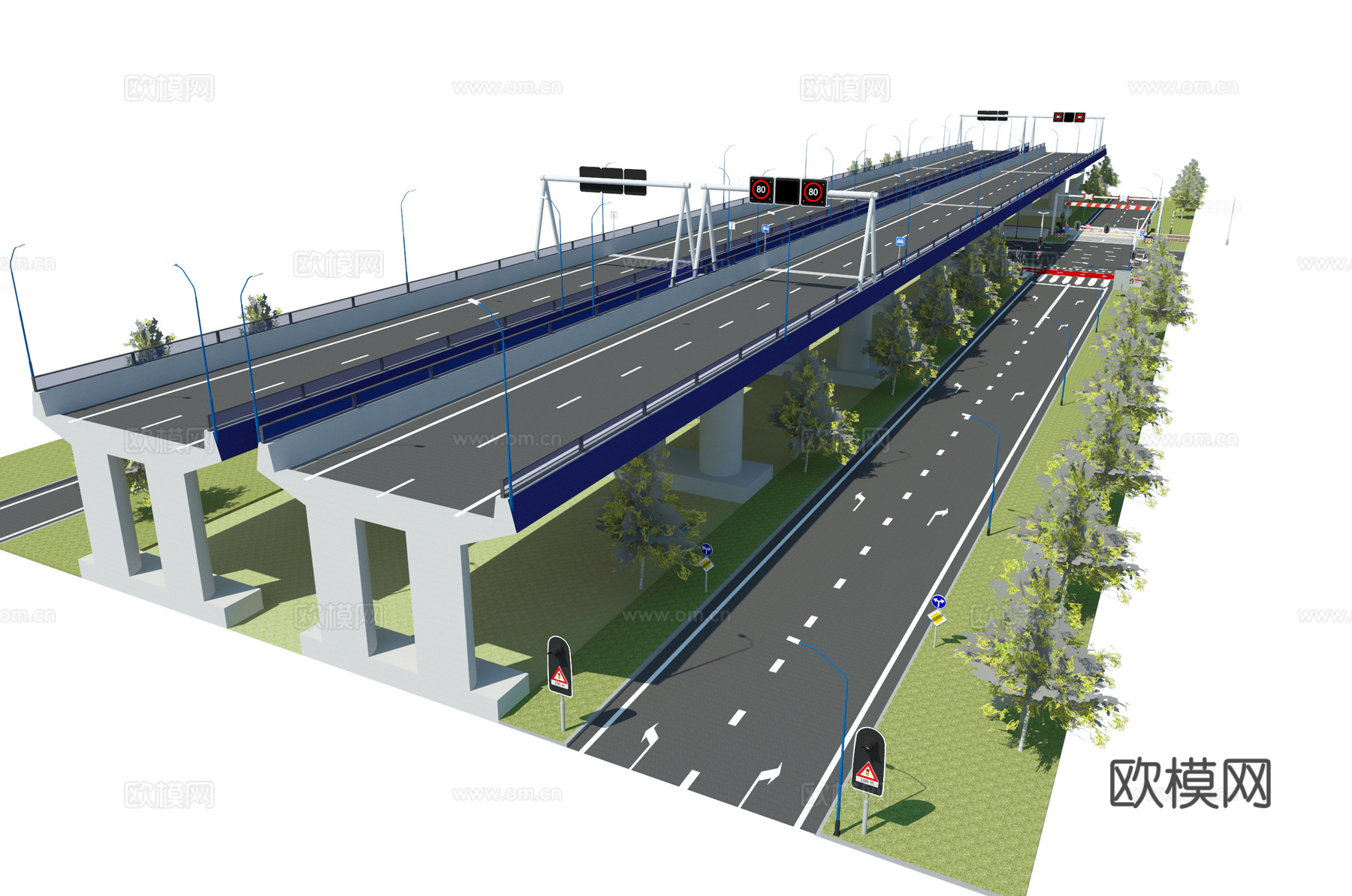 现代城市高架桥公路su模型下载
