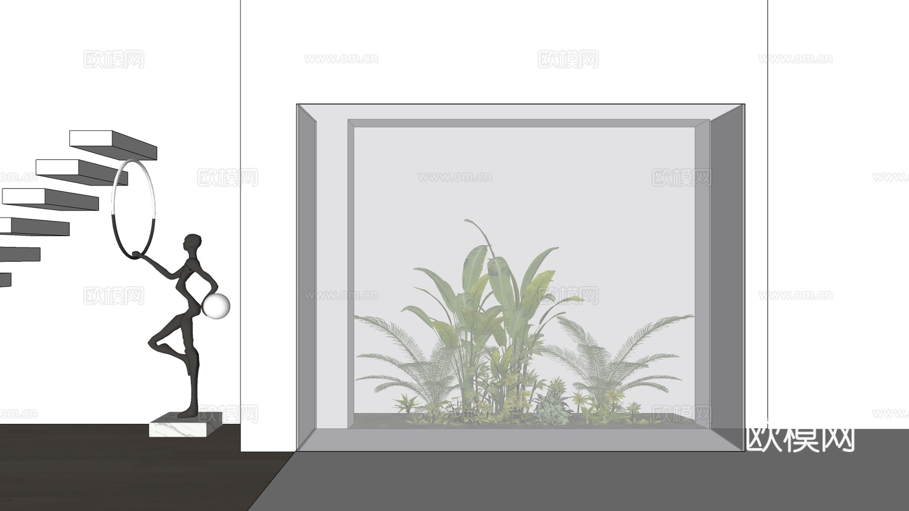 现代植物景观小品su模型下载