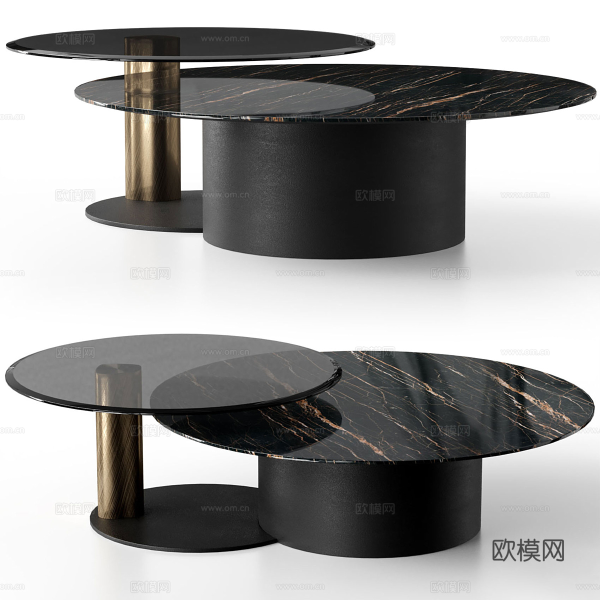 现代意式轻奢大理石茶几组合3d模型
