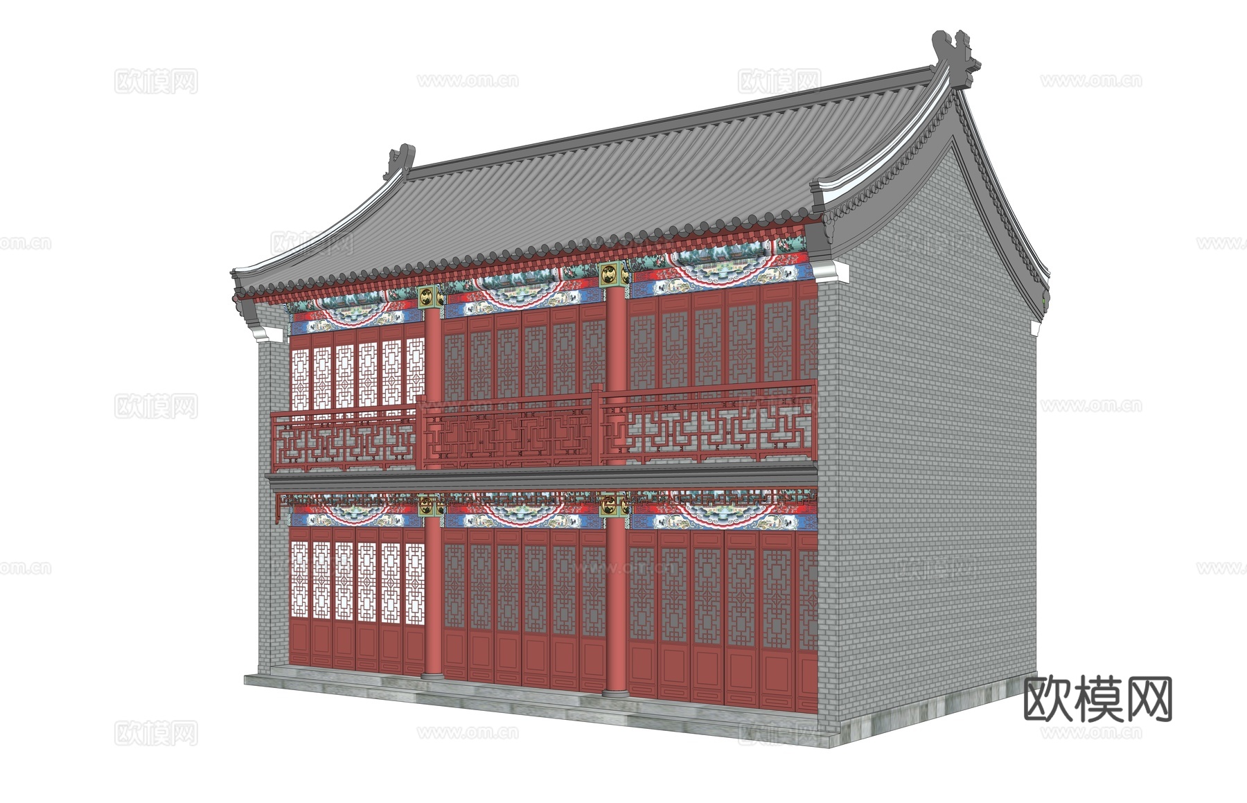 中式古建祠堂建筑外观su模型下载