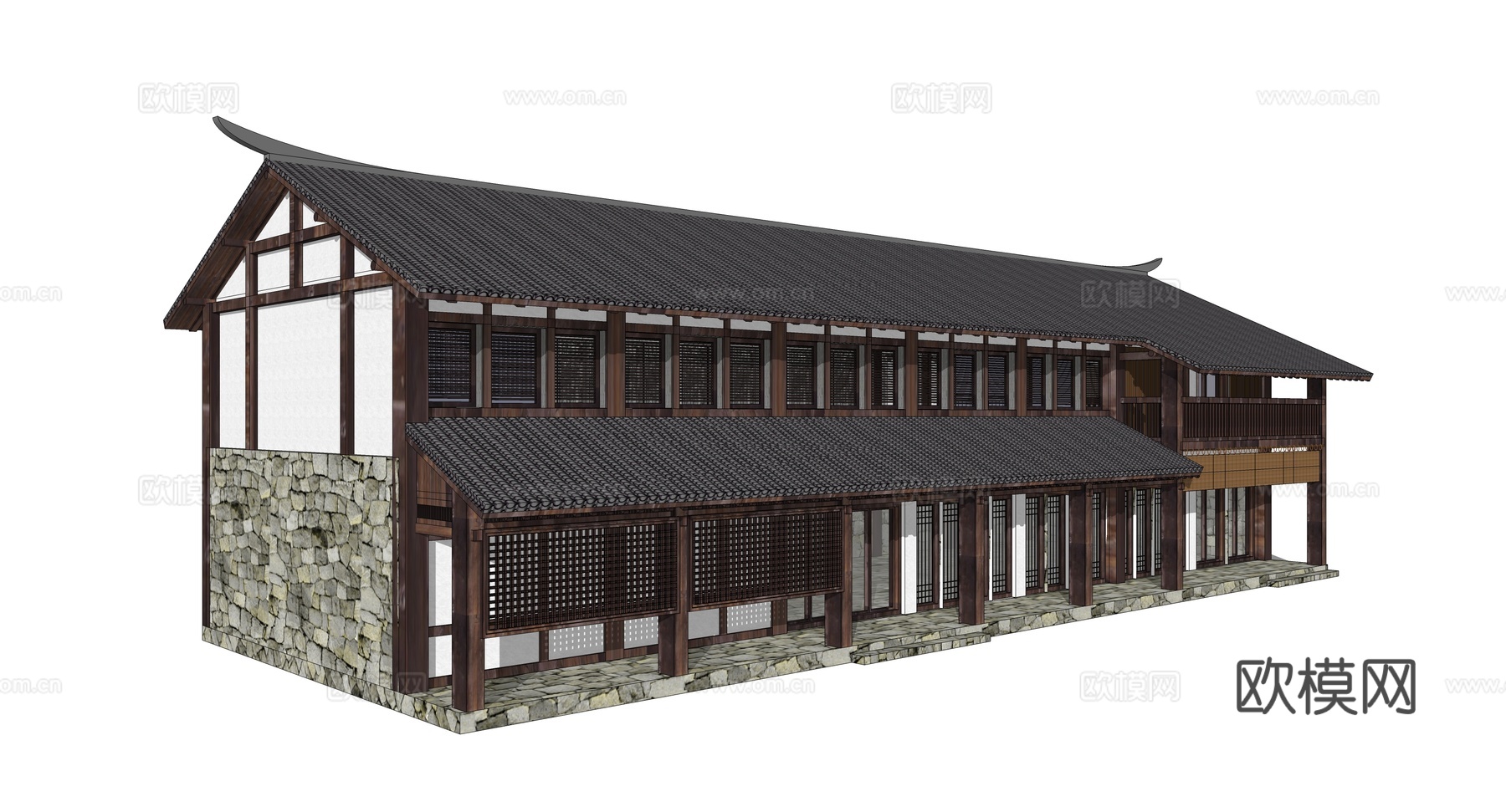 新中式古建民居外观su模型下载
