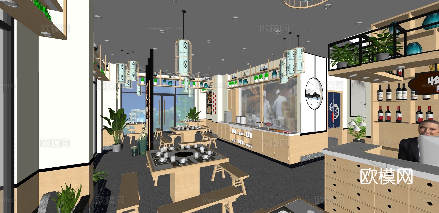 现代火锅店su模型下载