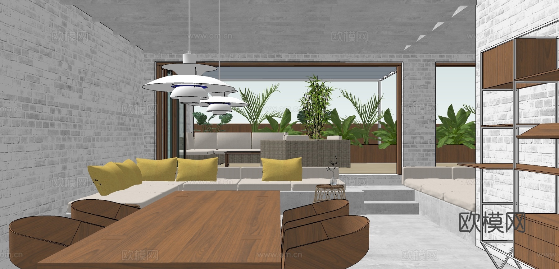 现代屋顶花园su模型下载