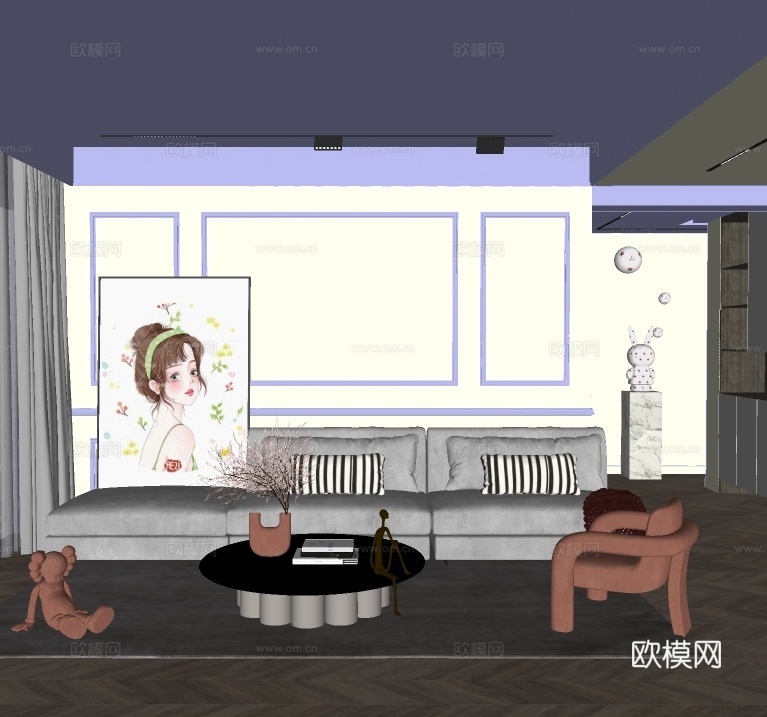现代客厅su模型下载