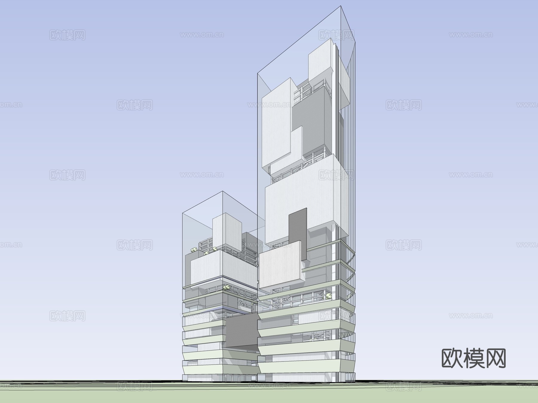现代高层办公楼建筑外观su模型下载