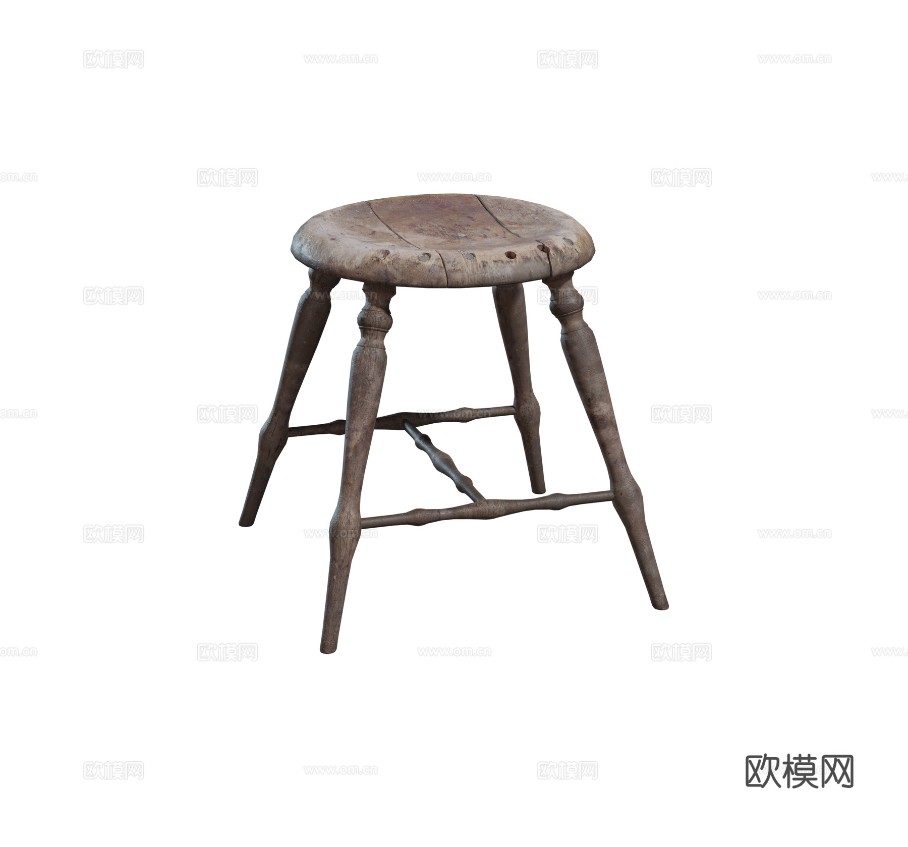 复古老式木凳 餐凳 圆形实木餐凳组合3d模型