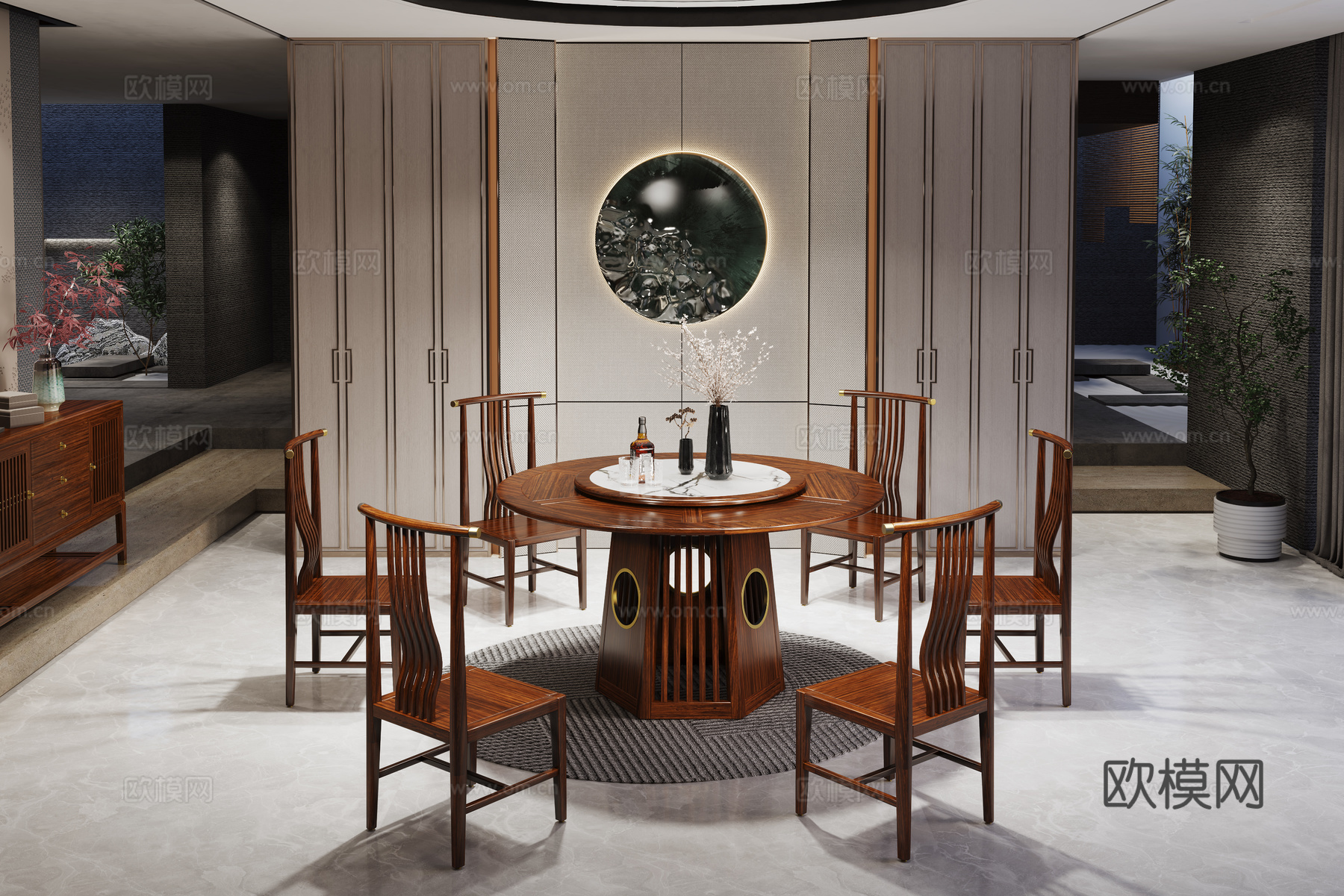 新中式餐厅3d模型下载